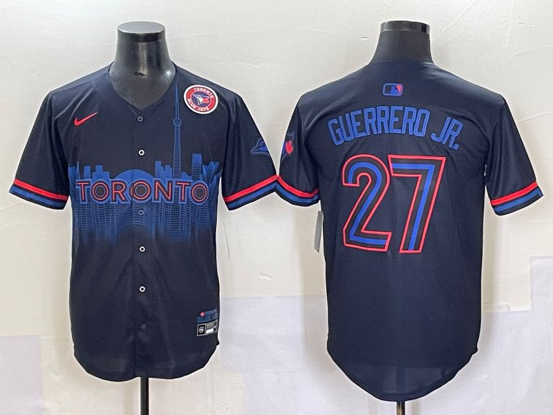 Men 2025 Toronto Blue Jays #27 Guerrero jr Black Joint Name Nike MLB Jersey style 4